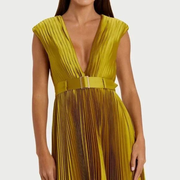 MAC DUGGAL 26483 Pleated Cap Sleeve Satin Midi Gown Size 10 NWT MSRP $338 - Picture 2 of 7